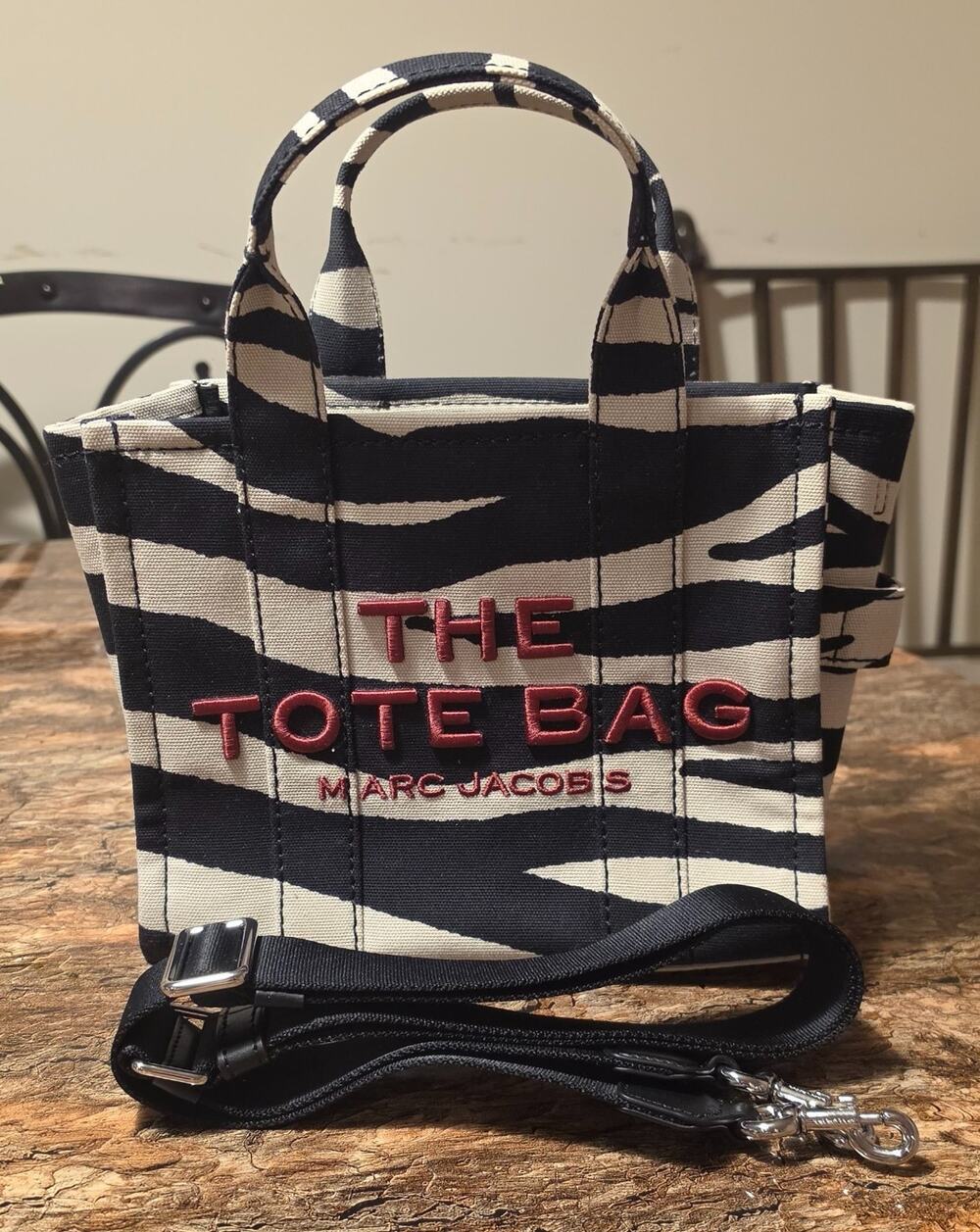 Marc Jacobs The Zebra Canvas Small Tote Bag Black White 2F4HTT022H05 Crossbody